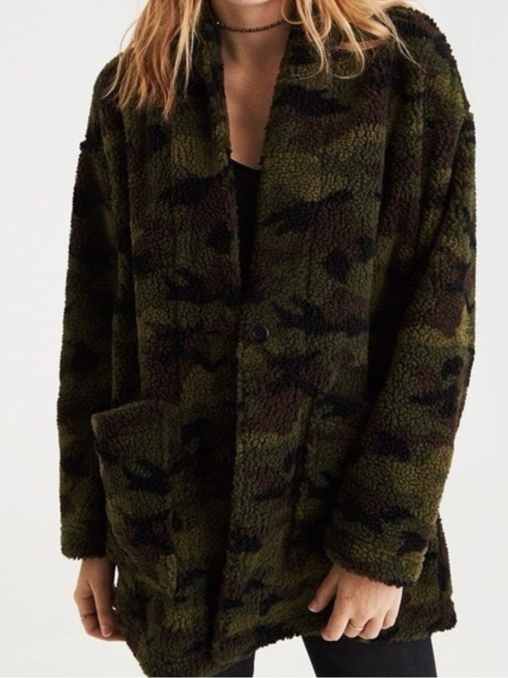 American Eagle Camo Sherpa Coat - Women